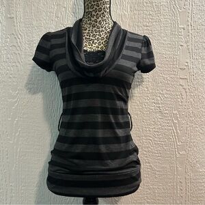 A.Byers Black & Gray Striped Cowl Neck Top